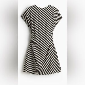 H&M Tapered Waist Short Dress, Black, Creme Stripes, Size Medium, NWT